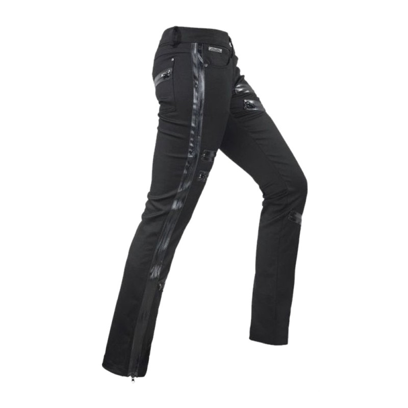 Women Goth Long Pants With Zippers Black Punk Rock Decorated Pants